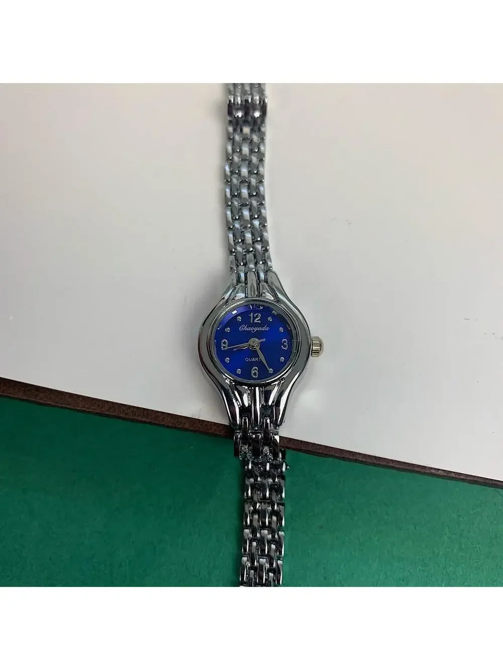 Minimalistic Silver and Blue Face round dainty stainless steel y2k 2000s style w